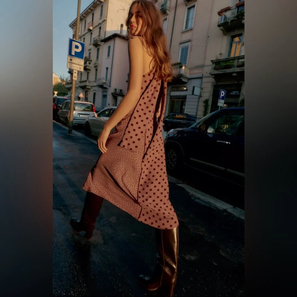 NWT ZARA TIED POLKA DOT MIDI DRESS - Picture 6 of 8